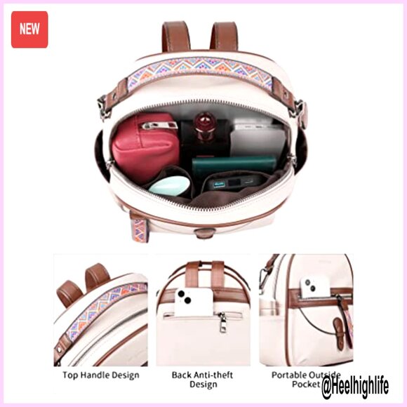 Mini Backpack Purse, Faux Leather, 10 Pockets, Waterproof, Shoulder Bag main image 6